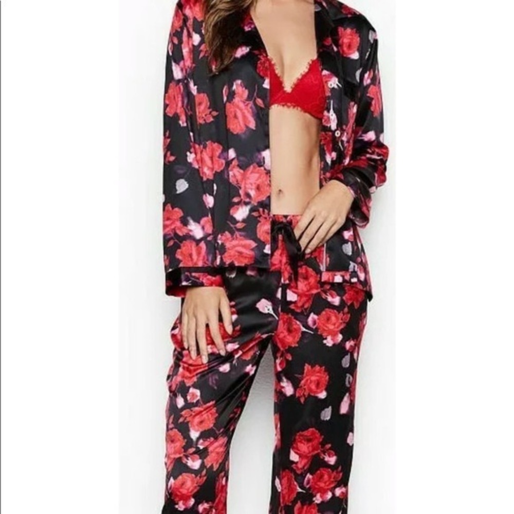 Victoria’s Secret Sexy Black Roses Satin Pajamas